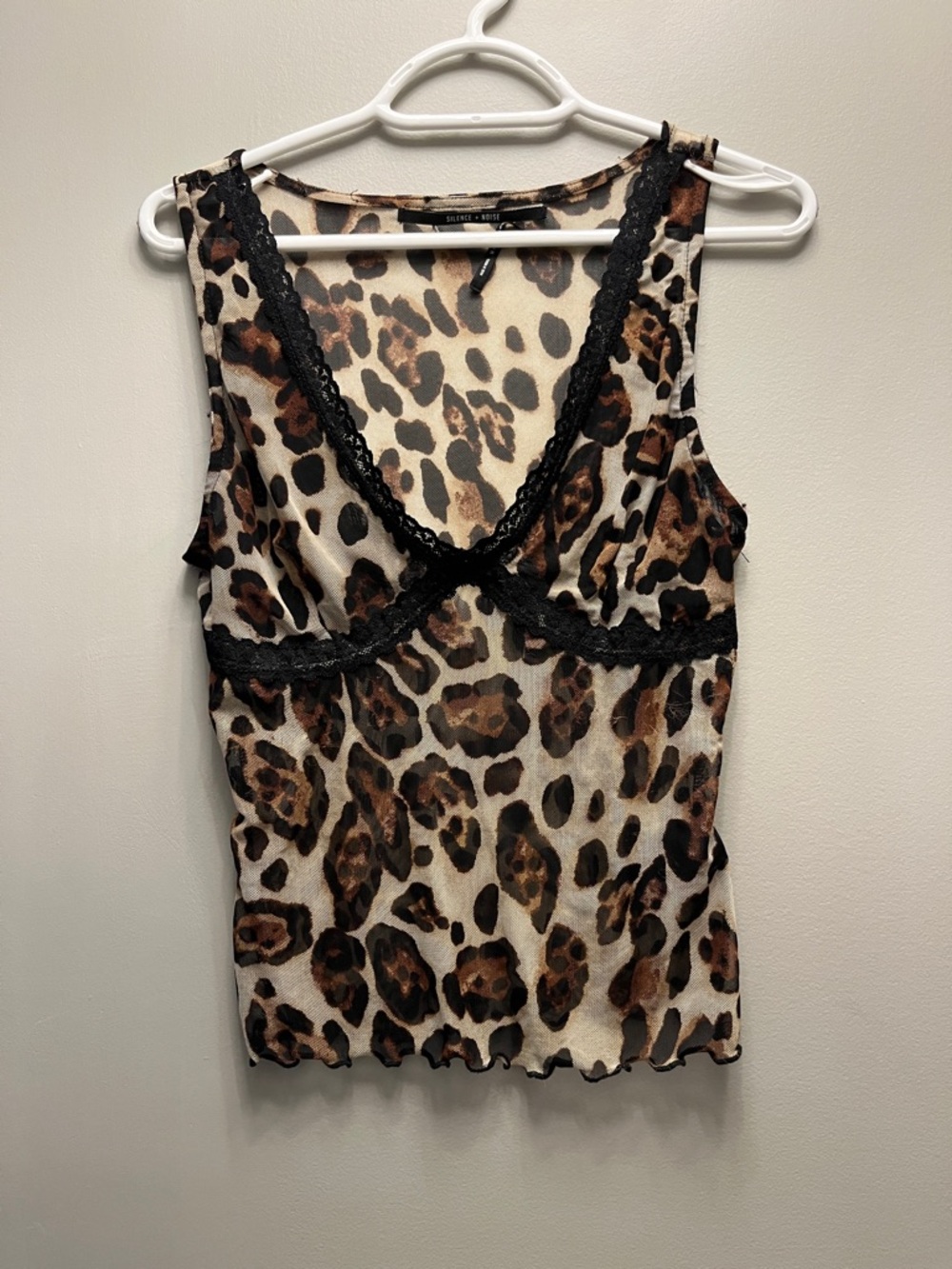 silence + noise Beige and Black Leopard Mesh Top